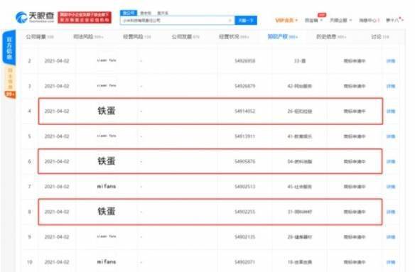 小米申請多個鐵蛋商標(biāo) 疑似再次跨行業(yè)進(jìn)軍食品行業(yè)